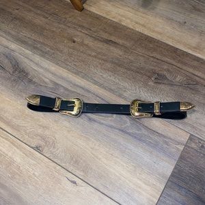 Zara Black and Gold Double Buckle Western Belt